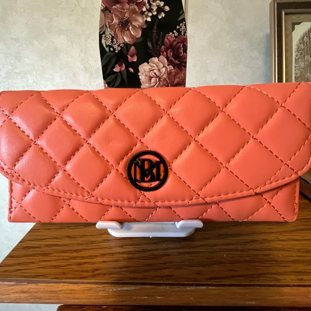 Badgley Mischka Coral Quilted Key & Card Holder